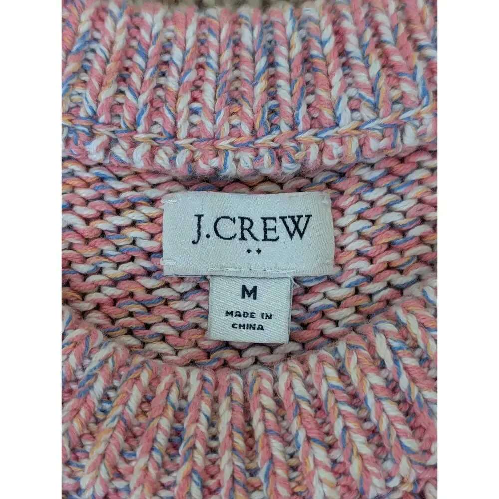 J.Crew Sweater Pink Multicolor Womens Medium Marled Chunky Cotton Knit Pullover
